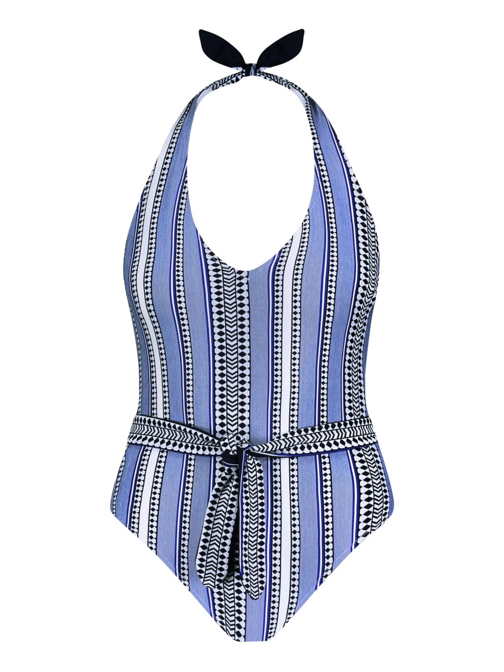 Lemlem Striped Halter One-Piece Swimsuit, L